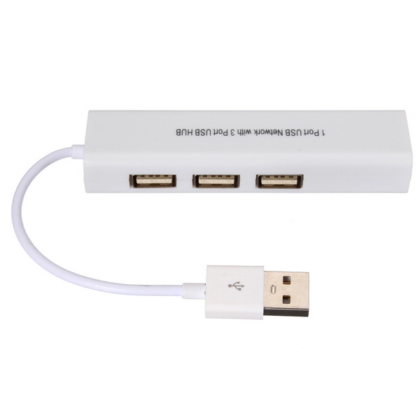 

3 Port USB 2.0 Hub to RJ45 Lan Card Ethernet Network Adapter Cable For Laptop PC